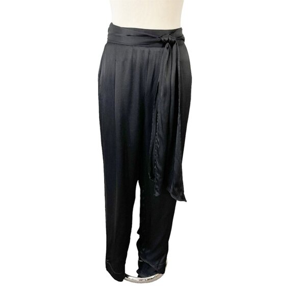 Anthropologie Ett:Twa Black Satin Dress Pants Size 10 Tie Waist Sash NWT - Picture 1 of 12